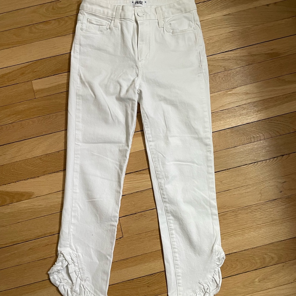 White Paige Jeans with ruffle